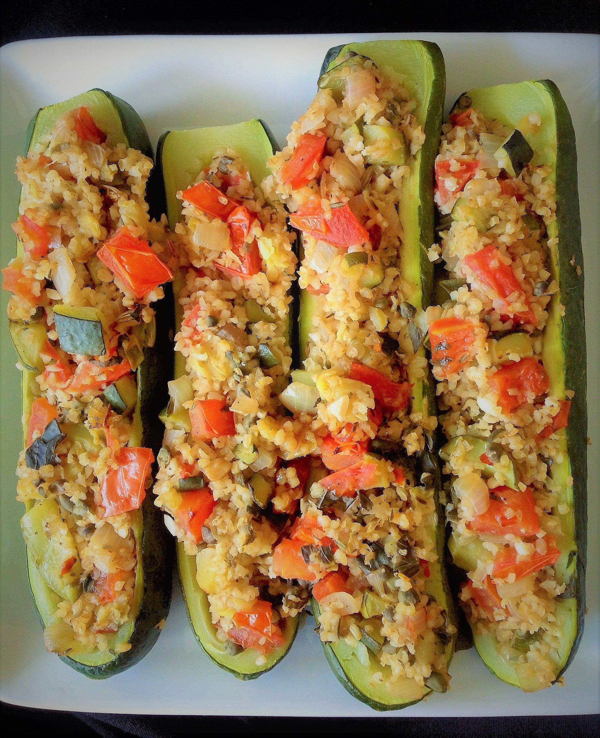 Bulgur Stuffed Zucchini Boats - Oil-Free Plant-Based Recipe : Plants-Rule