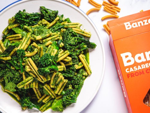 1-pot Green Chickpea Pasta with Broccolini and Oil-Free Vegan Basil Pesto :  Plants-Rule