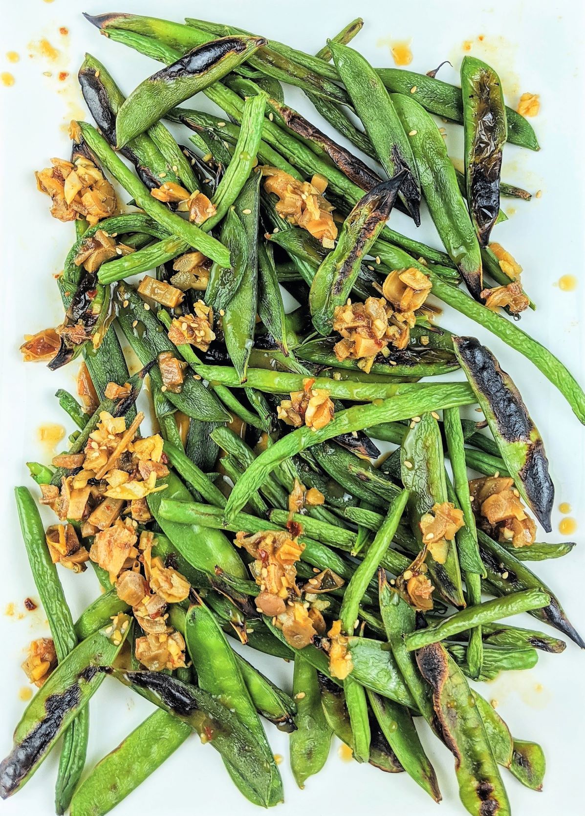 Spicy Broiled Szechuan Green Beans and Snap Peas (OilFree Vegan Recipe