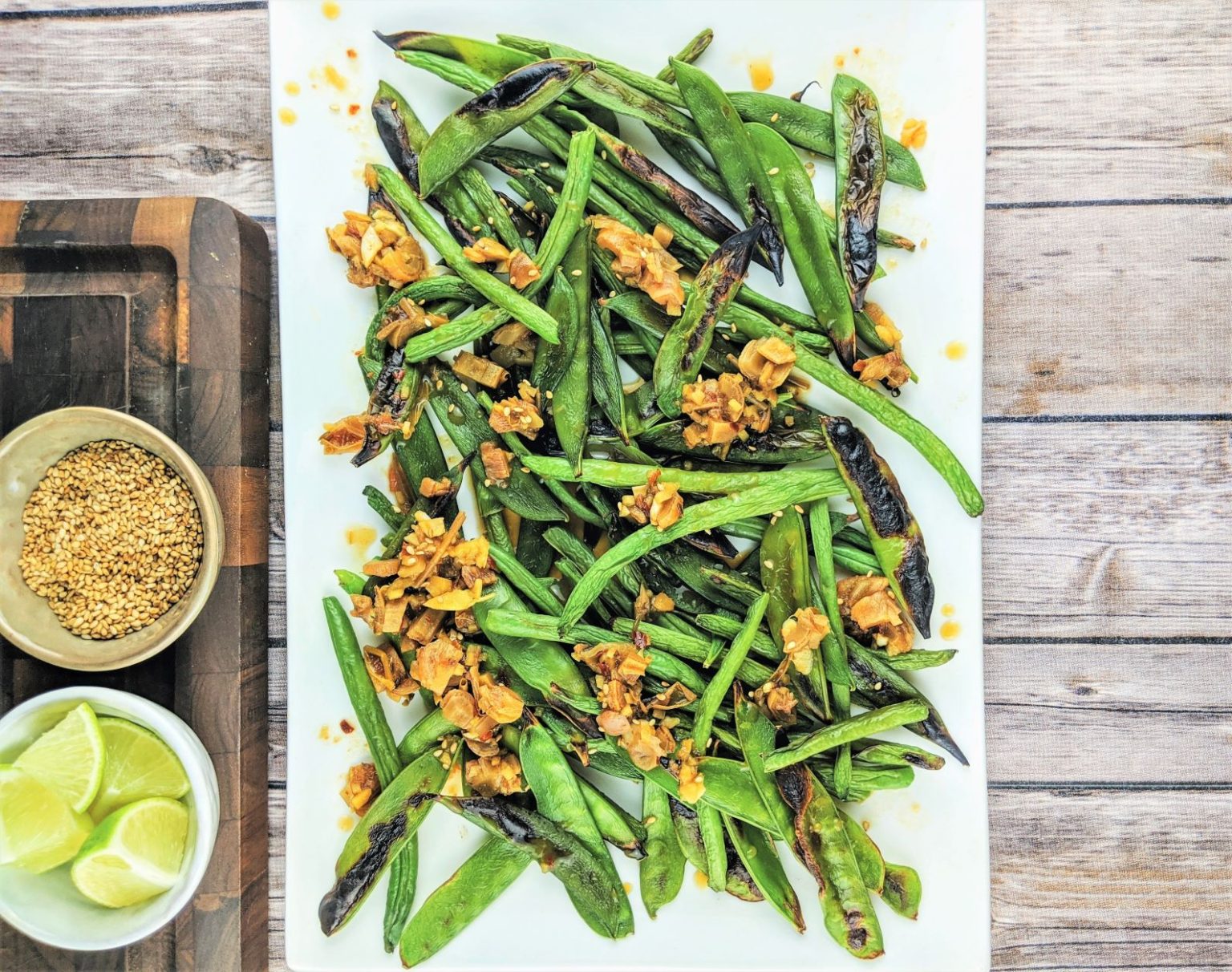 Spicy Broiled Szechuan Green Beans and Snap Peas (OilFree Vegan Recipe