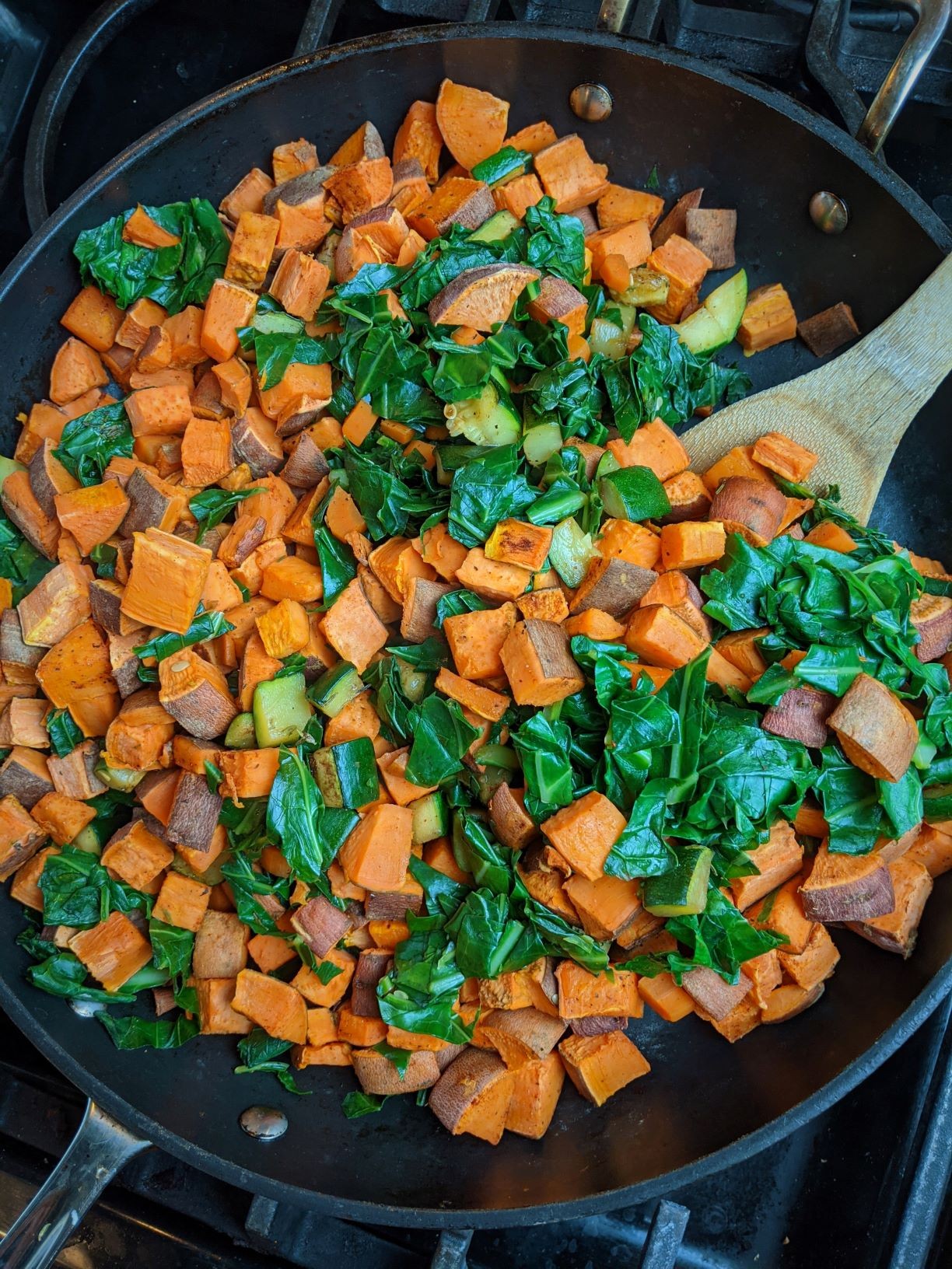 PlantPowered Breakfast! Yam and Collard Greens OilFree Hash