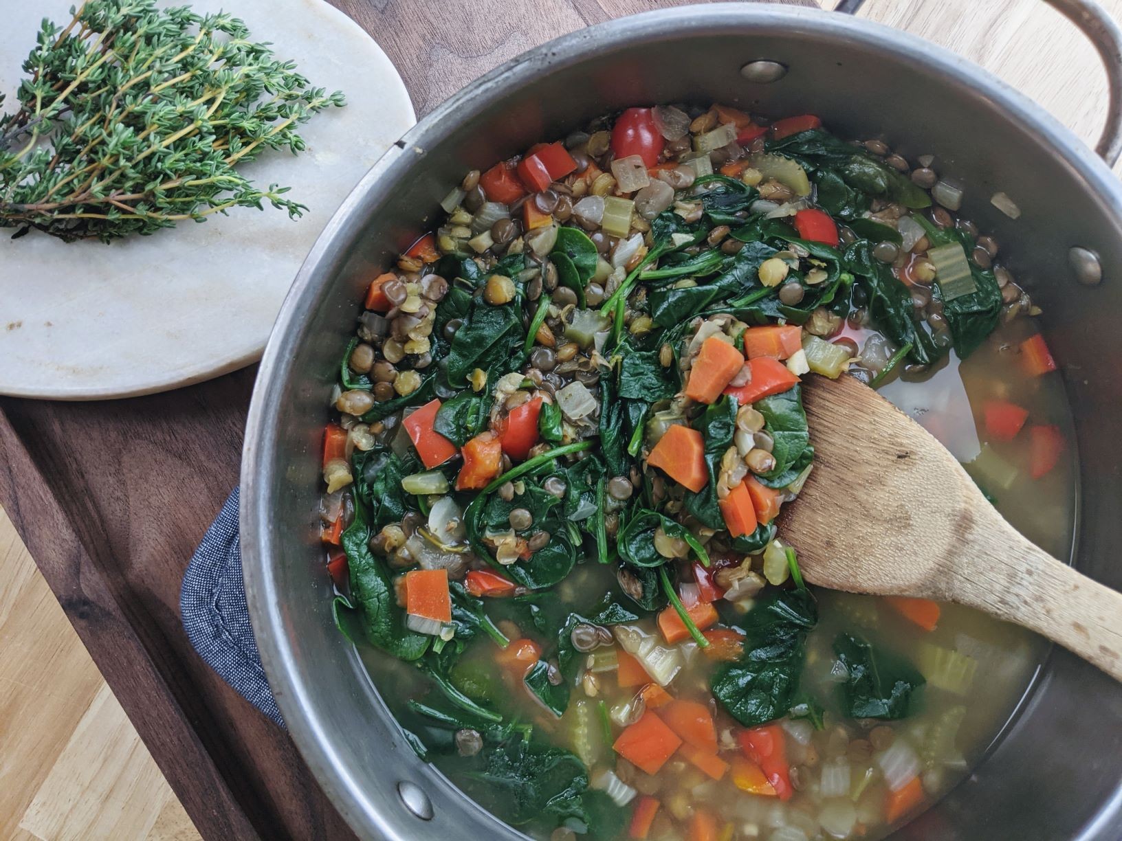 Healthy Mediterranean Green Lentil Soup with Spinach PlantsRule