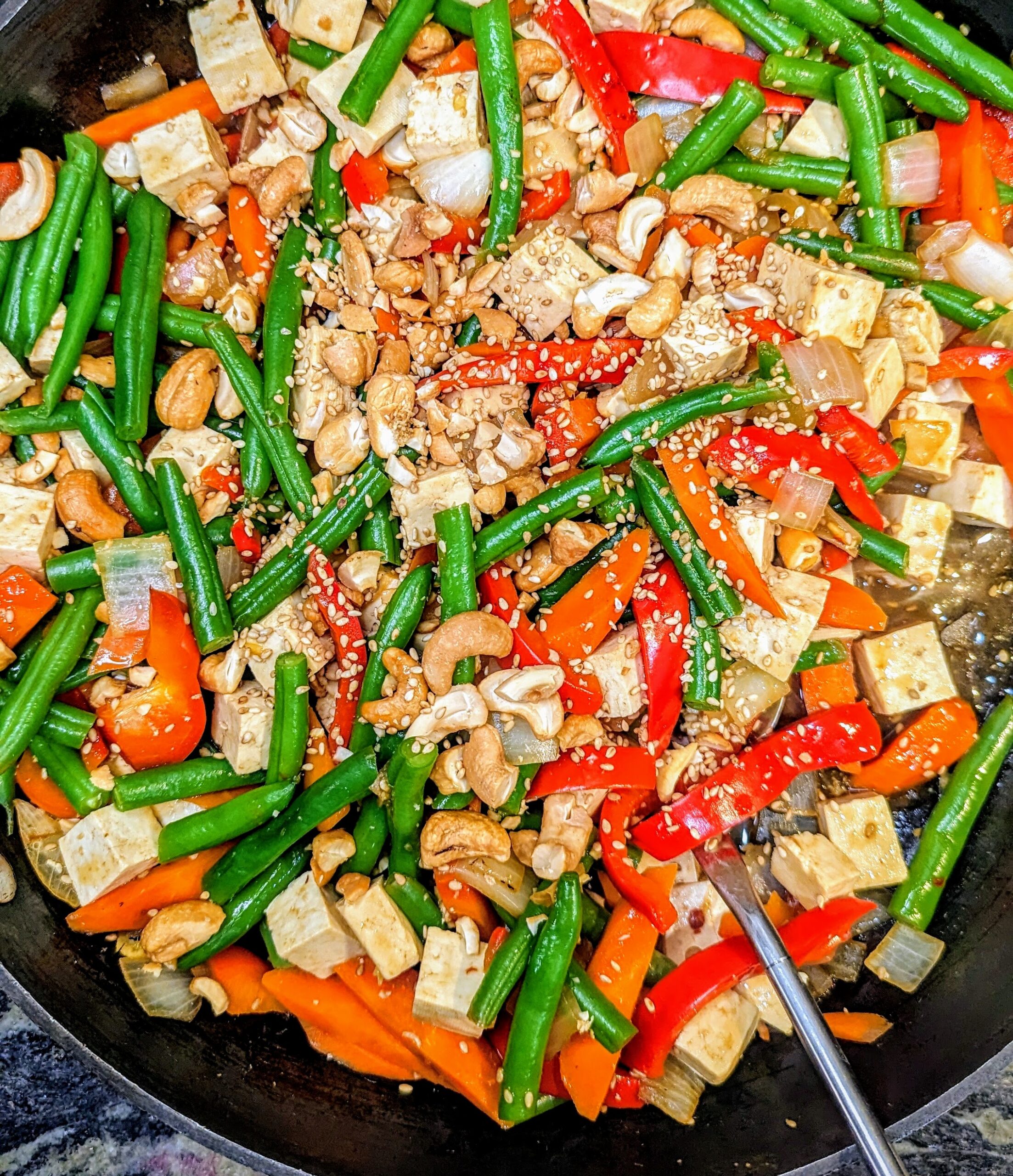 Oil-free Vegan Sesame Tofu Green Bean Stir-fry - Plants-rule